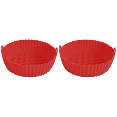 Imagem de UPKOCH Panela de silicone Air Fryer: Acessórios de forno de ar fritadeira Forro de forno de bolo Fritadeiras de ar Fornos Cesta Bandeja de cozimento para formas de bolo de festa Cozinhar Grelhar Assar Vermelho 21,5 cm