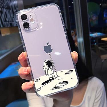 Imagem de Bonita capa de telefone de astronauta de desenho animado para iPhone 11 13 14 Pro MAX XS XR X 12 7 8 Plus transparente TPU macio à prova de choque, viagem na lua, para iPhone 13