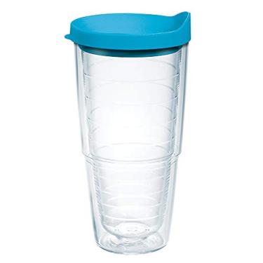 Imagem de Tervis Tampa transparente e colorida feita nos EUA, copo de viagem isolado de parede dupla mantém as bebidas frias e quentes, 680 g, tampa turquesa