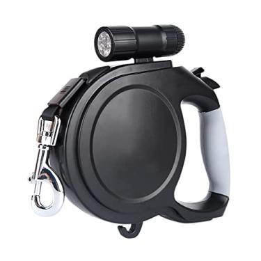 Imagem de Coleira retrátil para cães Giveme5 de 6 metros com 9 lanternas destacáveis de LED duráveis e design ergonômico com aderência confortável – botão de trava e liberação resistente (preto)