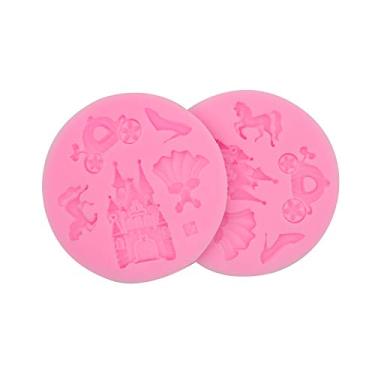 Imagem de HengKe 2 peças molde de silicone para fondant de castelo infantil molde de castelo geleia açúcar chocolate fondant moldes de silicone para doces, cupcake, joias de gelo, moldes de silicone de grau alimentício faça você mesmo ferramentas de artesanato de açúcar