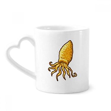 Imagem de Caneca com estampa de vida marinha de polvo amarelo caneca de café cerâmica copo de coração de vidro