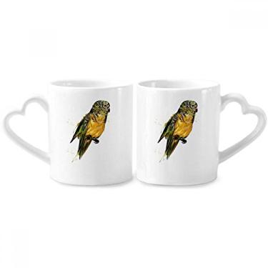 Imagem de Conjunto de canecas de porcelana para casal, pássaro, papagaio, pássaro, copo, coração de cerâmica