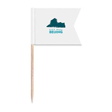 Imagem de Bandeiras de palito de dente de Pequim com turismo de parede da cidade antiga para marcação de bolo de festa comida prato de queijo