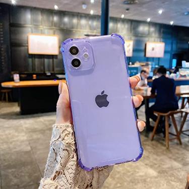 Imagem de Capa de telefone cor doce transparente macia para iPhone 14 13 11 12 Pro Max Mini XS X XR Max 7 8 Plus SE Bumper Capa Roxo para iPhone 12 Pro