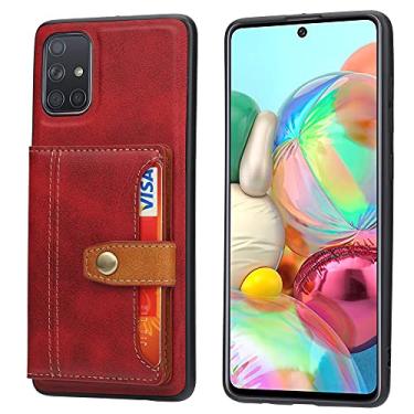 Imagem de Capa protetora para capa traseira compatível com Samsung Galaxy A71 (4G) capa de couro PU slots para cartão de crédito capa de proteção de corpo inteiro capa protetora para telefone (cor: vermelho)