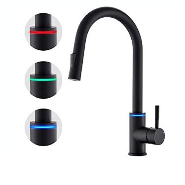 Imagem de Torneiras de cozinha preta de alça única, torneira de cozinha retrátil, de orifício único, giratória, 360 graus, torneira misturadora de água, P