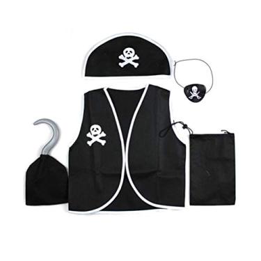 Imagem de infantil de pirata com chapéu, pirata, colchete, acessórios de pirata para festa de Halloween (adequado para 80 – 130 cm) preta