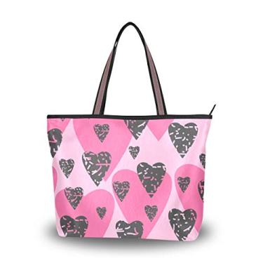 Imagem de Bolsa de ombro com alça superior, corações, rosa e cinza, bolsa de ombro para mulheres, Multicolorido., Large