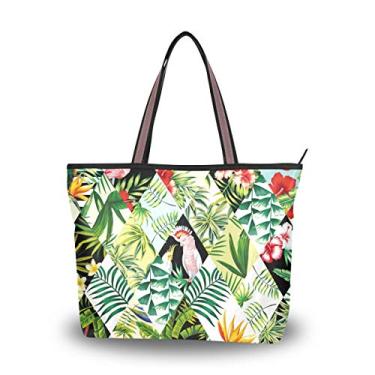 Imagem de Bolsa de ombro feminina My Daily com flores tropicais e flamingo, Multi, Large