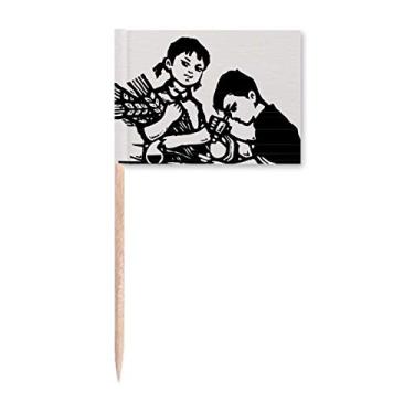 Imagem de Bandeiras de palito de dente patriotismo com microscópio de trigo para meninos e meninas