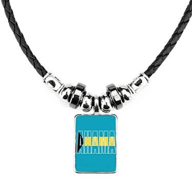 Imagem de DIYthinker Colar com nome da bandeira do país Bahamas Joia Torque Pingente de corda de couro