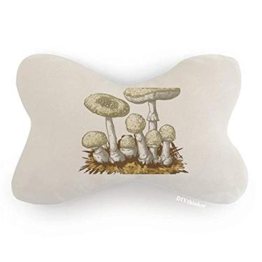 Imagem de DIYthinker Linda almofada com estampa de cogumelo branco, ilustração para carro, decoração de pescoço, almofada para encosto de cabeça
