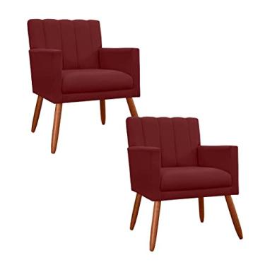 Imagem de Jogo 2 Poltronas Decorativa Para Sala de Sala de Estar Cecília Suede Vermelho Bordo - LM DECOR