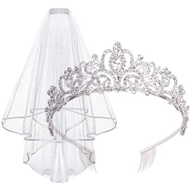 Imagem de Didder Tiara e véu de noiva de renda, véu de casamento e tiara para mulheres, véu branco para tiaras de noivas para mulheres, véu de solteira, borda de fita com pente para festa de casamento