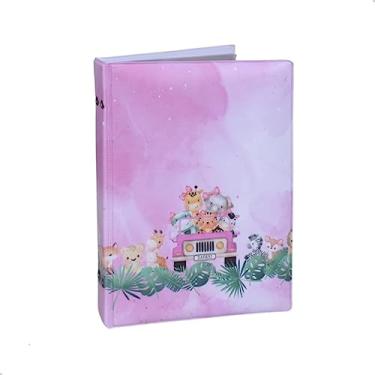 Imagem de Álbum Fotográfico 15x21 para 100 Fotos SAFARI ROSA Jipe Bebê Infantil Selva Leão