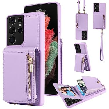 Imagem de Carteira Premium Leather Wallet Case Compatible with Samsung Galaxy S21 Ultra, Crossbody Bag with Card Holder,Magnetic Closure Zipper Purse, Removable Strap Protective Back Cover for Samsung Galaxy S2