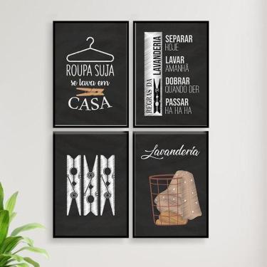 Imagem de Kit 4 Quadros Decorativo Lavanderia Giz 45X34Cm