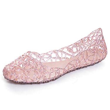 Imagem de Stunner Sapatilhas femininas de praia sem cadarço de cristal para o verão macias e vazadas, rosa, 7.5