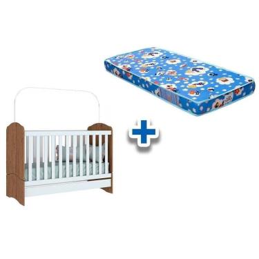 Imagem de Berço / Mini Cama Infantil Bala De Menta 3 Em 1 + Colchão Ortobom Rústico/Branco - Henn