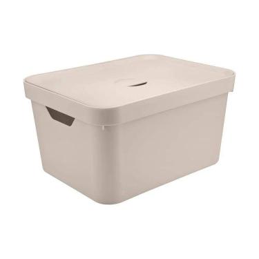 Imagem de Caixa Organizadora Cube Bege 32 L Com Tampa 46 X 36 X 24,5 Cm