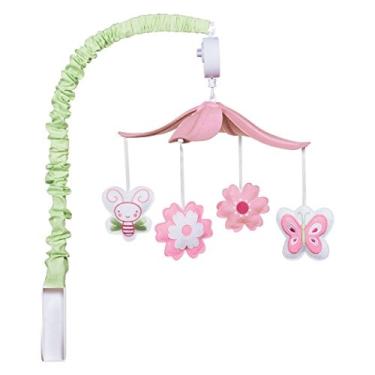 Imagem de Trend Lab Floral Baby Crib Mobile com música, o braço móvel do berço se encaixa nos trilhos padrão do berço