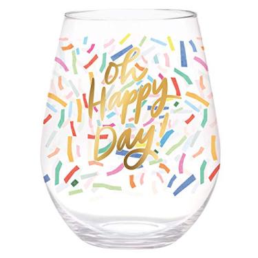 Imagem de Slant Collections Taça de vinho jumbo comporta uma garrafa inteira de vinho taça de vinho extra grande sem haste de aniversário, 850 g, Oh Happy Birthday