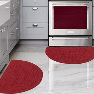 Imagem de Tapetes de cozinha para chão, 2 peças, 45,7 x 76,2 cm, antiderrapante, lavável, tapete absorvente, tapete de meio círculo para pia, área de lavanderia, vermelho