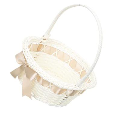 Imagem de VOSAREA cesta de flores de casamento adereço de foto de cestas de menina cestas de mão para presentes cestas de armazenamento cesta de armazenamento de pétalas cesta de lanche Reutilizável