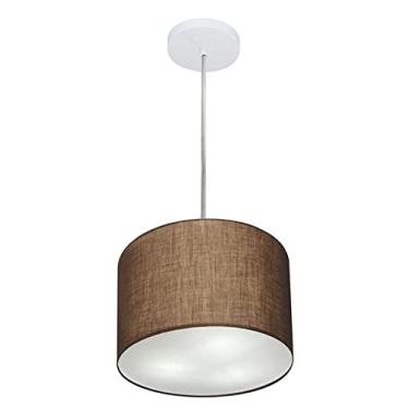 Imagem de Lustre Pendente Cilíndrico Cúpula Tecido 25x25 cm, Vivare Iluminação, Pendente4209 LC, Café, Pequeno