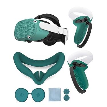 Imagem de Gwyoneaon Protective Cover for Oculus/Meta Quest 2 Accessories, Silicone Controllers Grip Protector, Soft Shell Skin with Face and Lens Cover (Green)