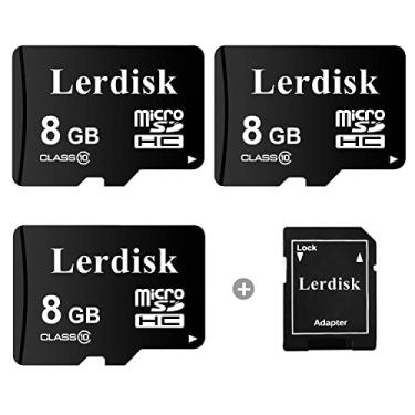 Imagem de Lerdisk Pacote com 3 cartões micro SD de fábrica por de 8 GB U1 C10 UHS-I MicroSDHC a granel produzido pela licença autorizada do grupo 3C (8 GB, U1 C10)