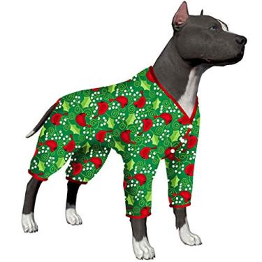 Imagem de LovinPet Pijama para cães grandes – Pulôver para cães, camisa leve para cães, estampas muito felizes cardeal e verde, camisa pós-cirurgia, proteção UV, alívio da ansiedade de animais de estimação,