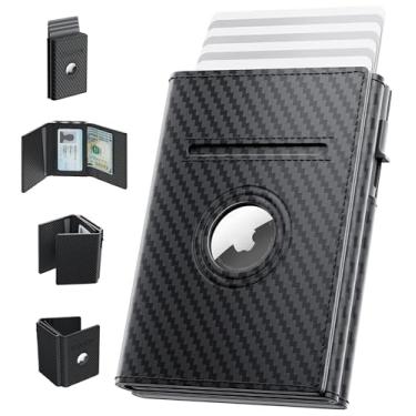 Imagem de pocrsret Carteira masculina AirTag, Smart Air Tag com suporte para AirTag, carteira masculina com três dobras para Apple Airtag, carteira inteligente de couro masculina, Fibra de carbono, Wallet for