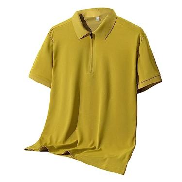 Imagem de Camiseta masculina atlética manga curta secagem rápida suave polo leve fina, Amarelo, XXG