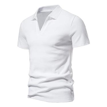 Imagem de Camiseta masculina atlética de manga curta respirável gola Henley sólida algodão ultramacio elástico, Branco, 5G