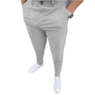 Imagem de Calça social masculina moderna slim fit casual para negócios, calça de golfe elástica clássica, Cinza-claro, G