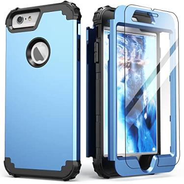 Imagem de IDweel Capa para iPhone 6S Plus com protetor de tela (vidro temperado), capa para iPhone 6 Plus, 3 em 1 à prova de choque, fina, híbrida, resistente, capa de policarbonato de silicone macio, capa de corpo inteiro, azul pacífico/preto