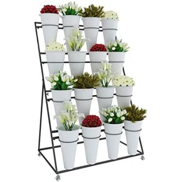 Imagem de Prateleiras de floricultura, expositor de balde de flores 12/16, expositor de vários andares para floricultura com rodízios, prateleira de florista para supermercados e pátios de garagem, 4