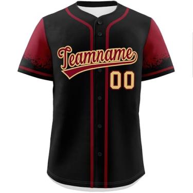 Imagem de Camisa de beisebol personalizada para homens e mulheres camiseta hip hop personalizada costurado/impresso nome número logotipo, Preto/carmesim/cáqui-11, One Size