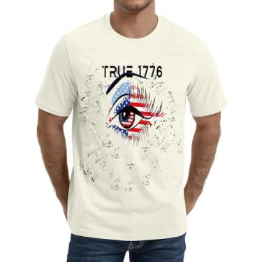 Imagem de FITS MY SIZE Camiseta estampada com bandeira americana 1776 EUA - Camiseta de polvo - Camisetas básicas de algodão leve, Cor creme, P