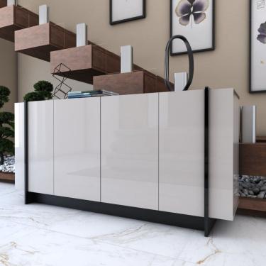 Imagem de Balcão Buffet Balneário Camboriú 4 Portas 2 Prateleiras Off White/Preto - Panorama Móveis