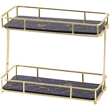 Imagem de Prateleira organizadora de maquiagem, expositor de perfumes de joias com bandeja, caixa de armazenamento de cosméticos para bancada de banheiro de mesa, preto, 32x16x25cm