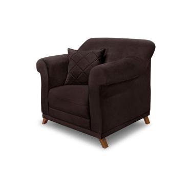 Imagem de Poltrona Sala De Estar Pé De Madeira Julieta Suede S04 - D`rossi Cor Café