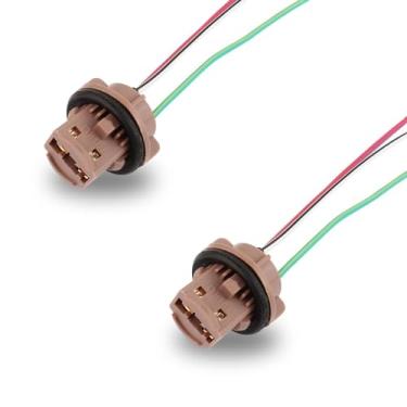 Imagem de Fluher 2 peças automotivas 7443 suporte de lâmpada de freio LED, adaptador fêmea de plástico com chicote de fios, conector de chicote de chicote de porco, acessório universal de luz de freio para