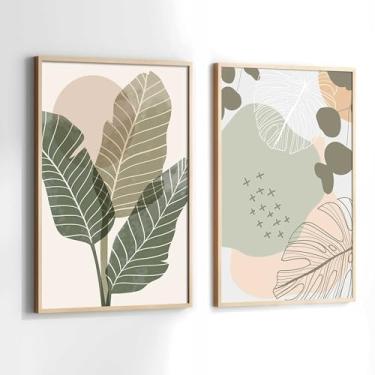 Imagem de Art in Decor - Conjunto de Quadros Decorativos com Moldura Folhas Clean Verde Rosa, Kit 2 Quadros 90x60