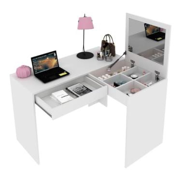 Imagem de Penteadeira Escrivaninha de Canto Multimóveis CR25279 Branco 110cm com Espelho e Gaveta