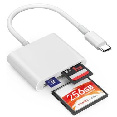 Imagem de Leitor de cartão de memória USB C SD/TF/CF para iPad/Mac/iPhone 15 e acima, leitor de cartão de câmera SLR 3 em 1 tipo C para CF SD TF com iPad MacBook Pro/Air/Mini Mac/Android