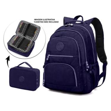 Imagem de Mochila Feminina Notebook Tactel Escolar Leve + Estojo quadrado estilo