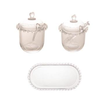 Imagem de Combo Kit Açucareiro Meleira e Travessa Coração Lyor (3 Peças), Transp